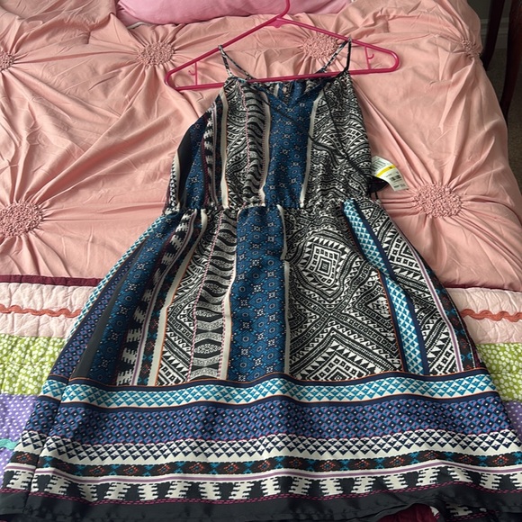 Bebop Blue sleeveless halter sundress for casual wear, Juniors M - Picture 5 of 6